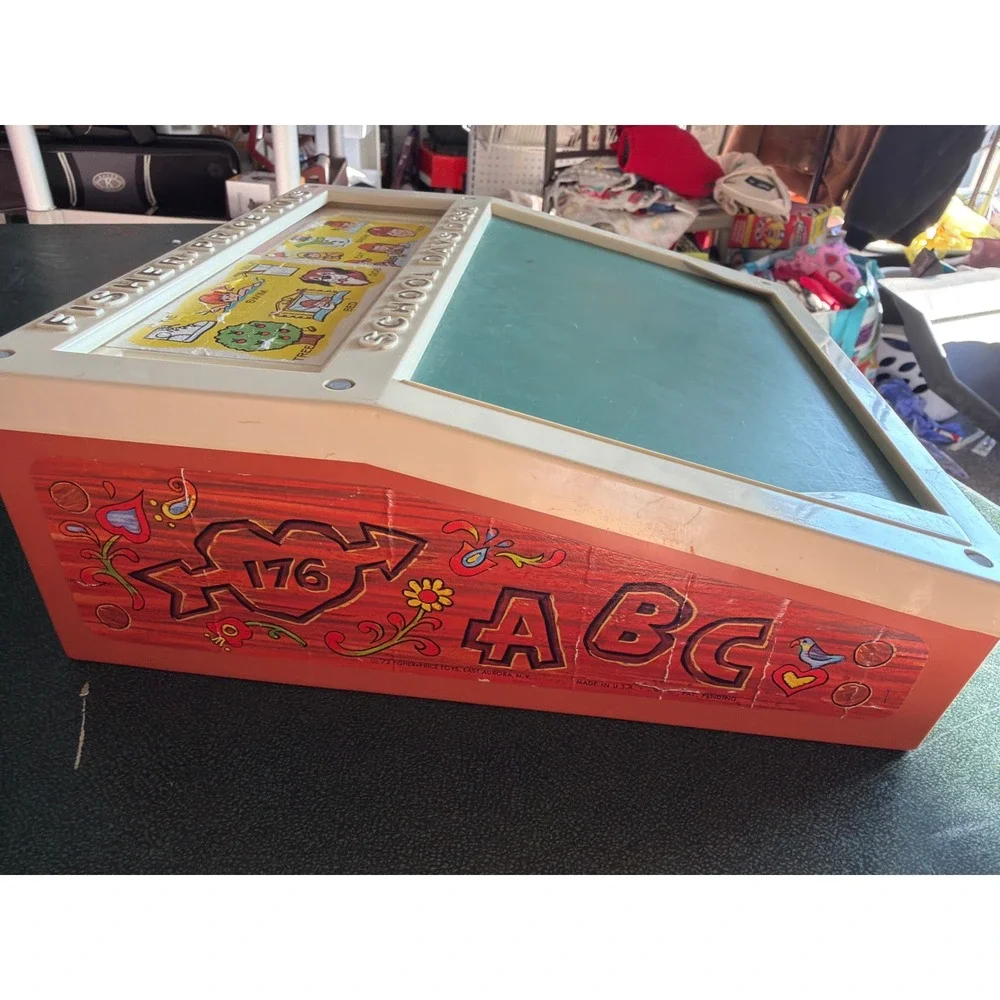Vintage Fisher-Price School Days Desk 1972 Magnetic Letters Numbers Word Cards